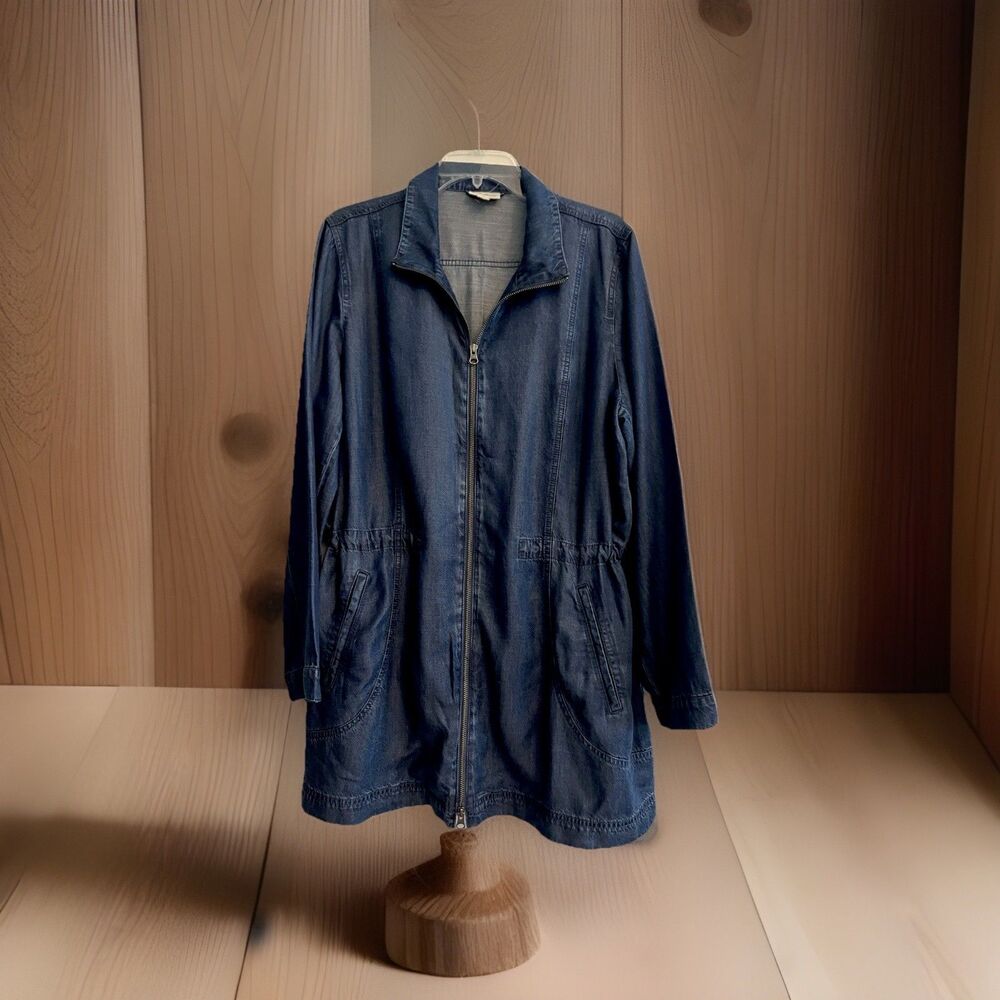 J Jill Denim 100% Tencel Large Full Zip Pockets Cinch Waist Women’s Dress